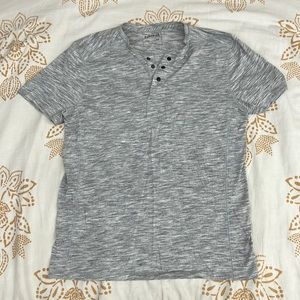 Express Short Sleeved Striped Gray Shirt